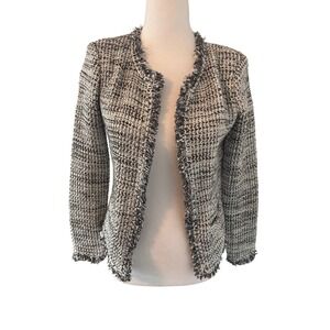 IRO Unplug Tweed Metallic Fringe Open Front Jacket Blazer Womens 34